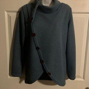 High Neck Asymmetric Button Pullover Sweater